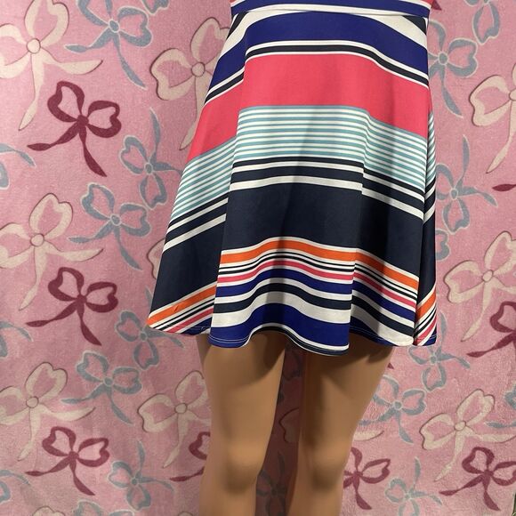 Y2K Derek Heart Size Medium Juniors Multi-color Striped Skater Dress - Picture 5 of 7